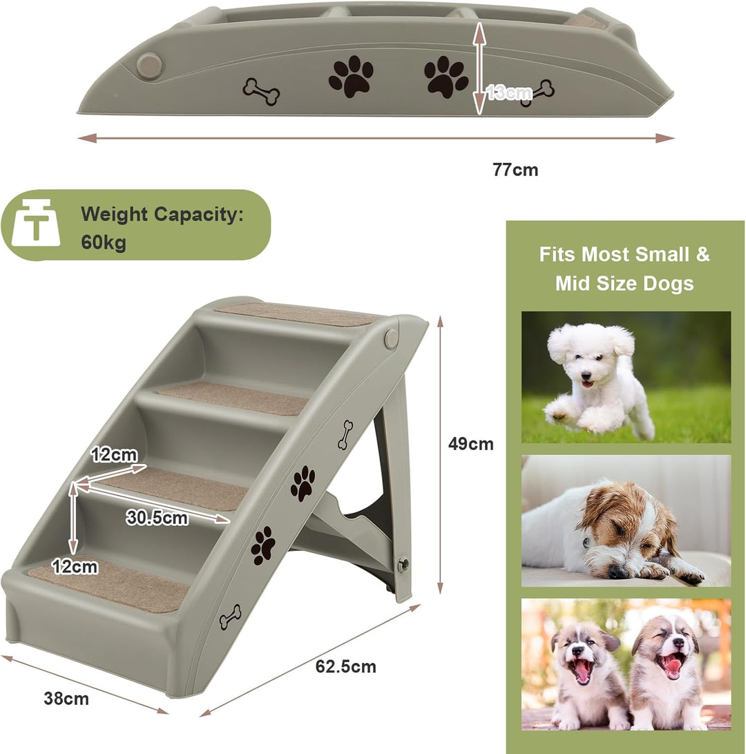 SOARS Haustiertreppe faltbar, 4-stufige Hundetreppe Katzentreppe mit Filz Matte, Tiertreppe für Katz