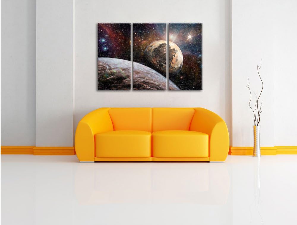 Pixxprint Alien Planeten im Weltall als Leinwandbild/Grösse: 3 Teilig (120x80 cm) cm/Wandbild/Kunstd