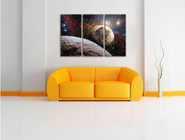 Pixxprint Alien Planeten im Weltall als Leinwandbild/Grösse: 3 Teilig (120x80 cm) cm/Wandbild/Kunstd