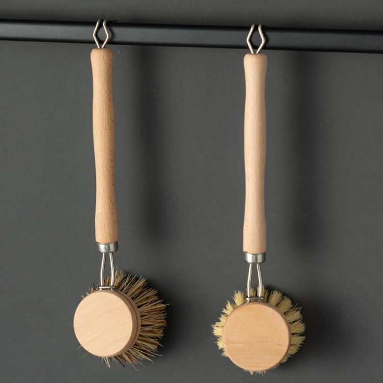 2er Set Spülbürste Holzspülbürste + 6 Ersatzköpfe, nachhaltige Spülbürsten Holz mit 6 x Ersatzkopf,