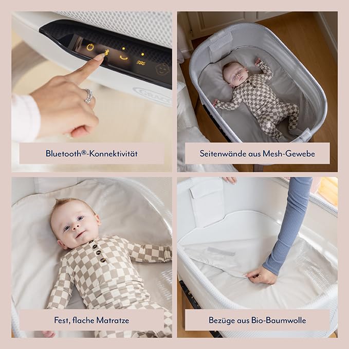 Graco Eluma™ Nest Baby-Beistellbett mit Cry-Detection-Technologie, Luna | Ab Geburt bis max. 9 kg, e
