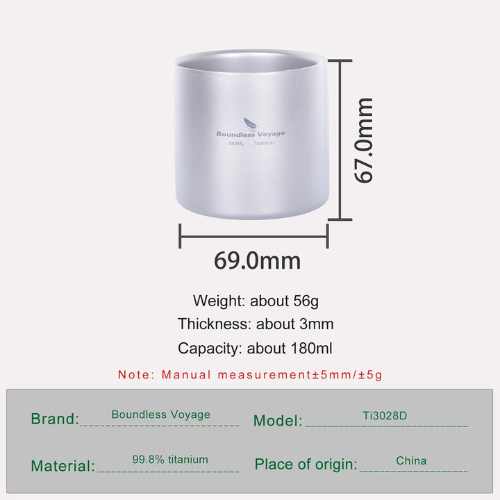 iBasingo Titan Becher 180ml Mini Reisebecher Doppelwandige Isolierte Tasse Outdoor Camping Faltbare