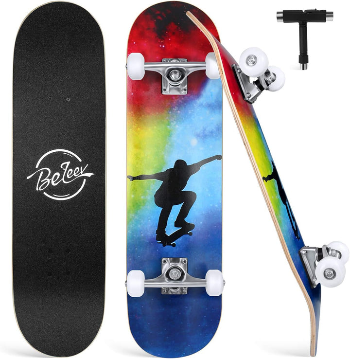 BELEEV Skateboard 31x8 Zoll Komplette Cruiser Skateboard für Kinder Jugendliche Erwachsene, 7-Lagige