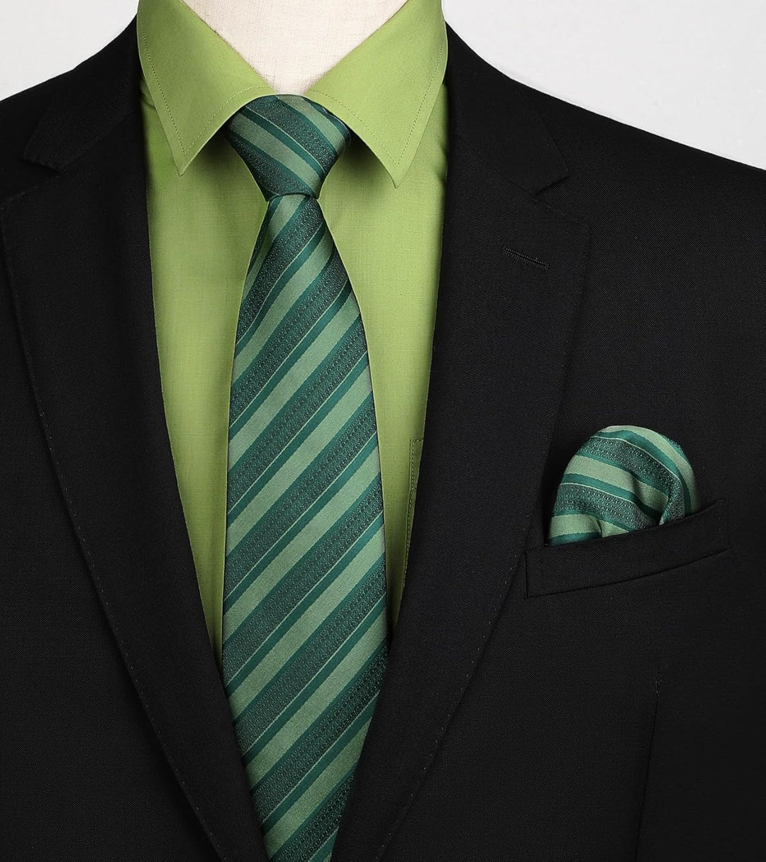 HISDERN Herren Hemd Langarm Einfarbige Hemden mit Krawatte und Taschentuch Formelle Businesshemd Hoc