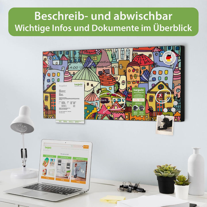 banjado Magnettafel schwarz 78 x 37cm / Magnetwand Metall/Magnetpinnwand als Memoboard/Pinnwand Magn