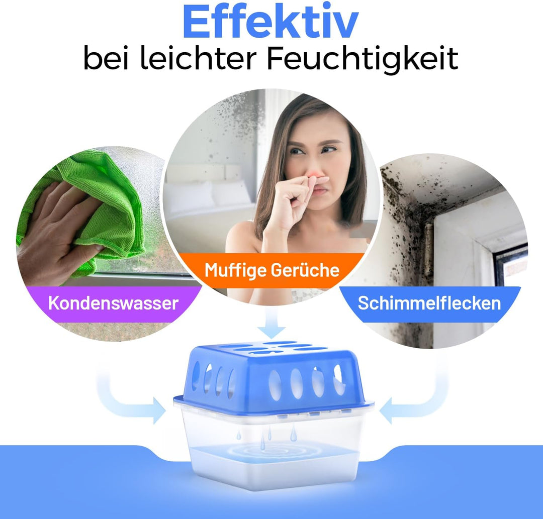 Idelia® 4x Luftentfeuchter + 9x 400g Nachfüllpacks - Raumentfeuchter für Bad, Keller uvm. bis 40m² +