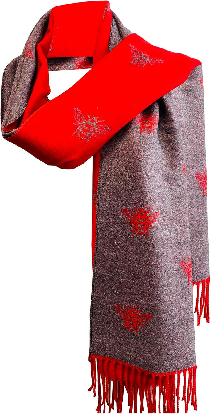 BUMBLE BEES Superweicher Schal mit roter und grauer Quaste, wendbar, weich und warm, Rot gemustert,