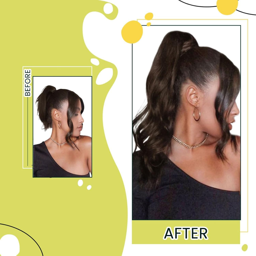 RUNATURE Ponytail Extension Echthaar Zopf Extension 40cm Farbe 2 Dunkelstes Braun 16 Zoll 80g Haarve