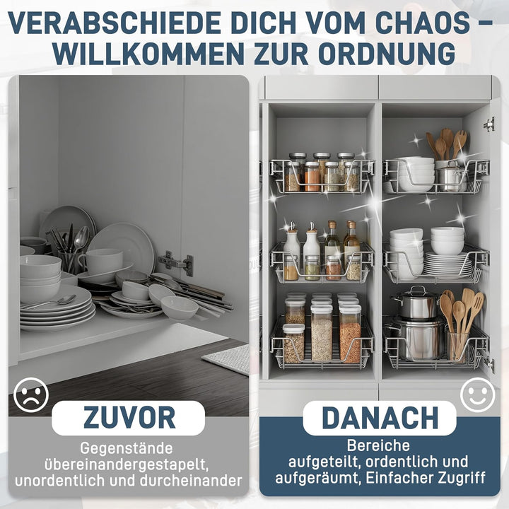 NAIZY 2x Teleskopschublade 60cm Breite Küchenschublade anwendbar Küchen Regal Silber aus Massiver Ed