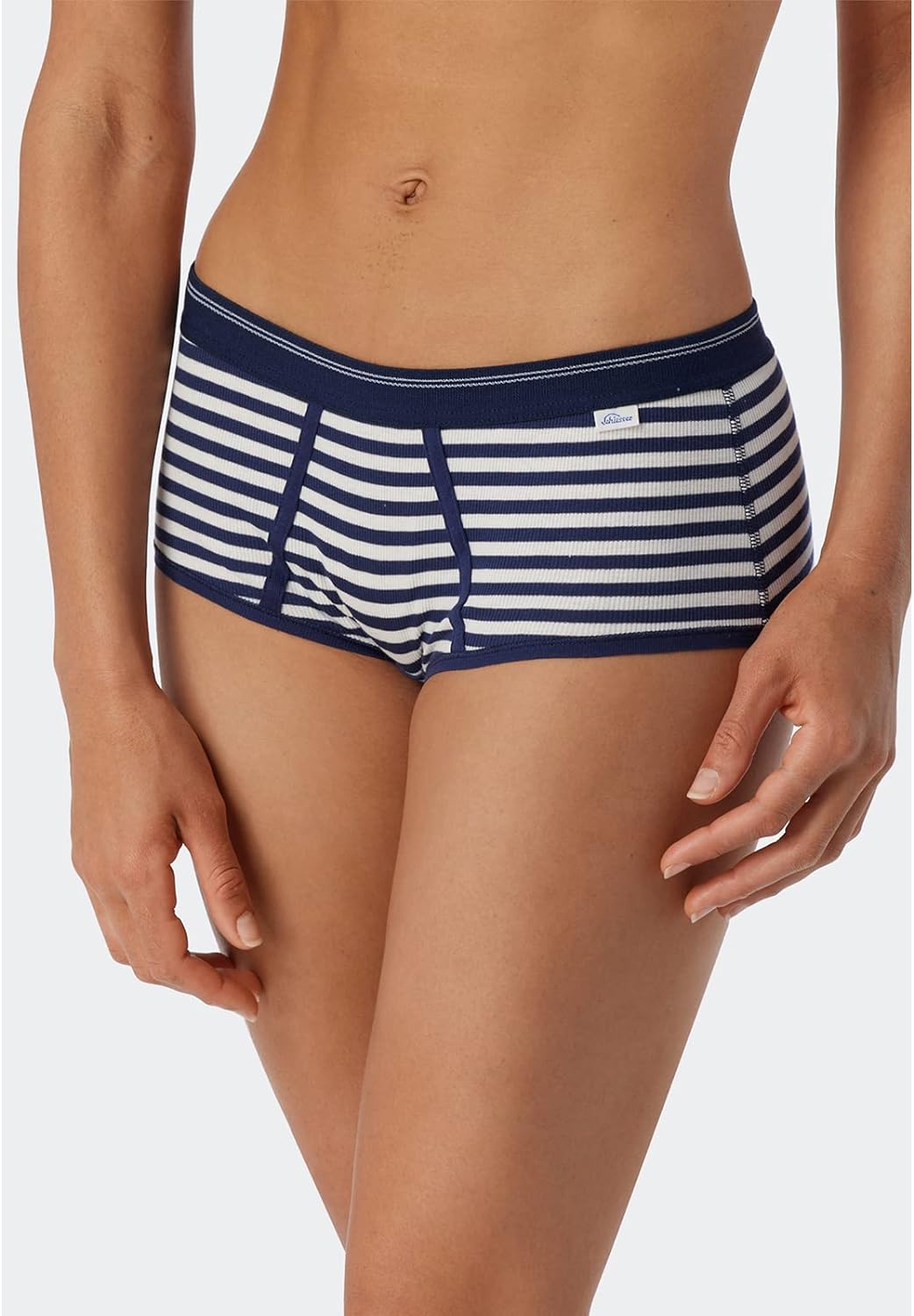 Schiesser Revival, Damen Micro Pants Greta, Dunkelblau Geringelt, 34
