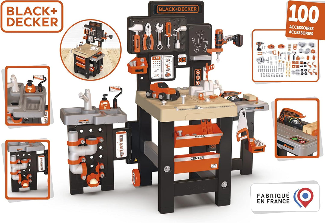 Smoby Toys - Black+Decker Mega Werkbank Center (100 Teile) - Spielzeug-Werkstatt für Kinder ab 3 Jah