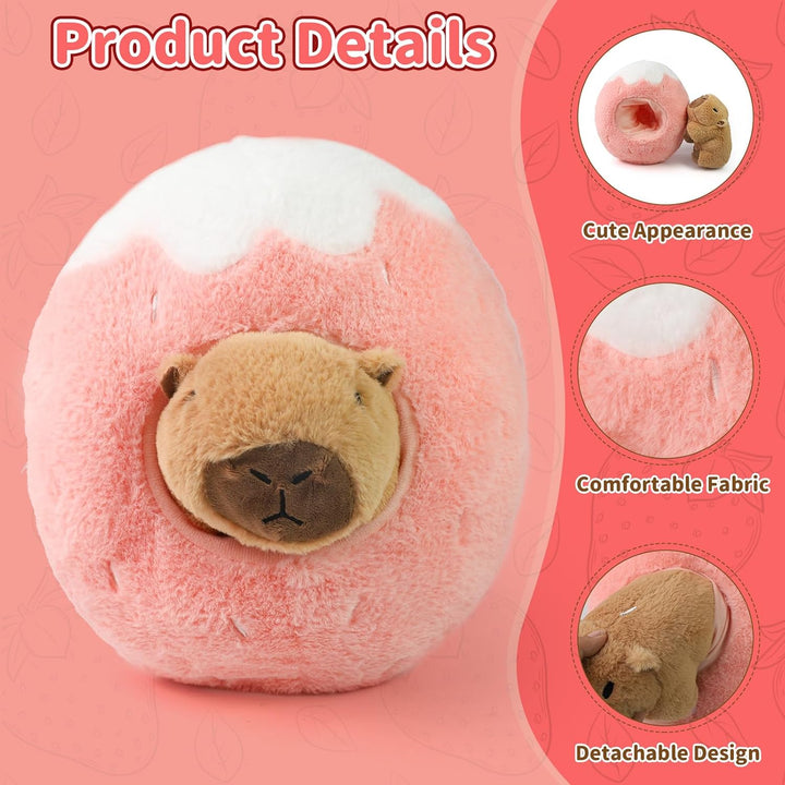 Capybara Kuscheltier Erdbeere Gross 30 CM Capybara Plüschtier Plushie 2 In 1 Süsses Wasserschwein Ku