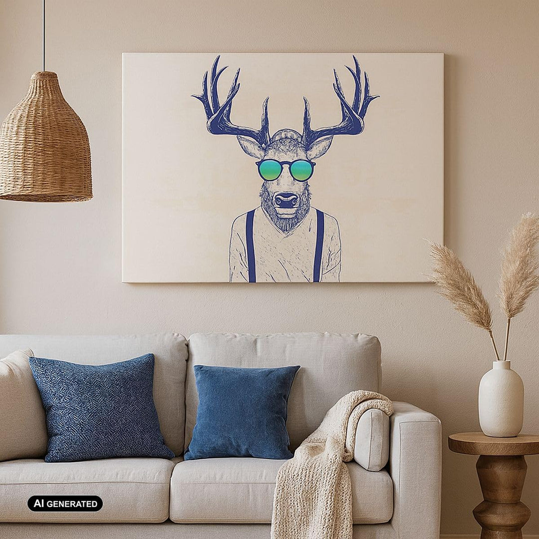 Bilder auf Leinwand Hirsch Abstraktion Leinwandbild mit Rahmen 70x50cm Wandbilder Dekoration Wohnzim
