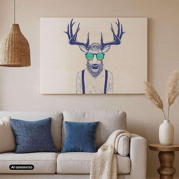 Bilder auf Leinwand Hirsch Abstraktion Leinwandbild mit Rahmen 70x50cm Wandbilder Dekoration Wohnzim