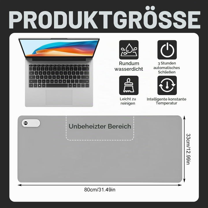 Beheizte Schreibtischunterlage, 80x33cm Beheiztes Mauspad mit 3 Heizstufen &amp; 3H Abschaltautomatik un