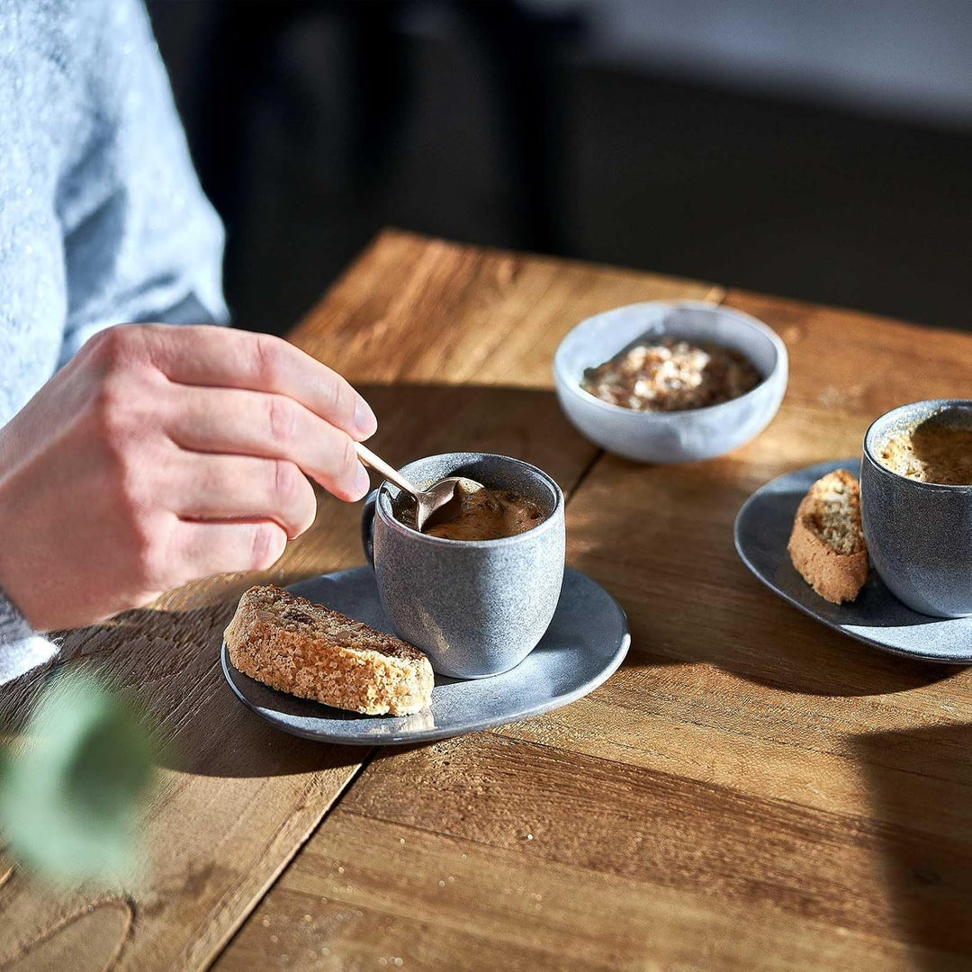 SPRINGLANE Espressotasse mit Untertasse Misty Cliff 4er-Set, Steingut 4 Stück (1er Pack), 4 Stück (1