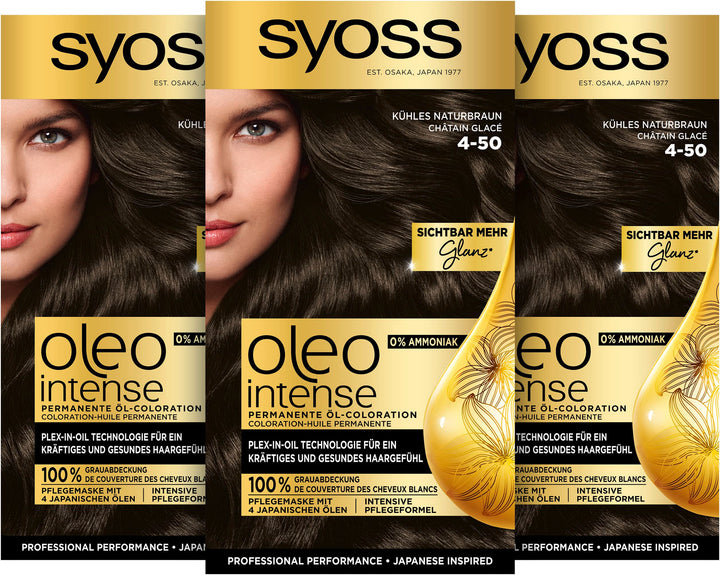 Syoss Oleo Intense Öl-Coloration 4-50 Kühles Naturbraun Stufe 3 (115 ml), dauerhafte Haarfarbe mit p