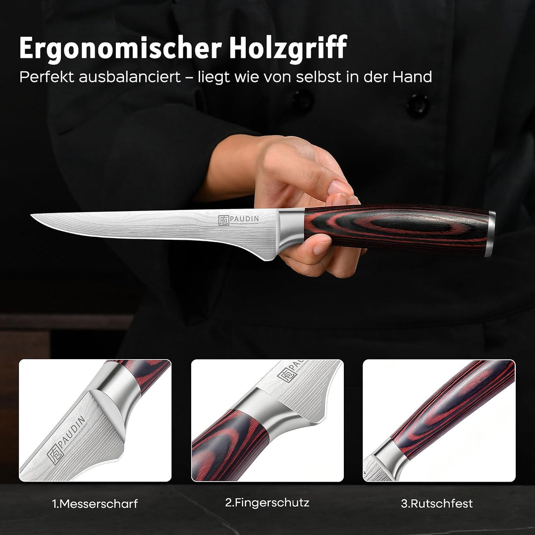 PAUDIN 15cm Filetiermesser Küchenmesser aus hochwertigem Edelstahl, Professional Kochmesser mit Scha