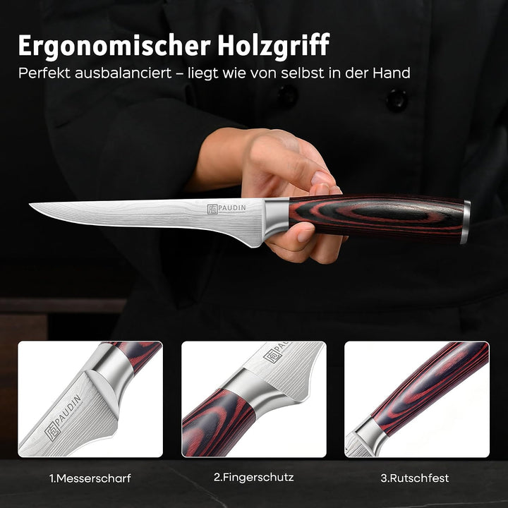 PAUDIN 15cm Filetiermesser Küchenmesser aus hochwertigem Edelstahl, Professional Kochmesser mit Scha
