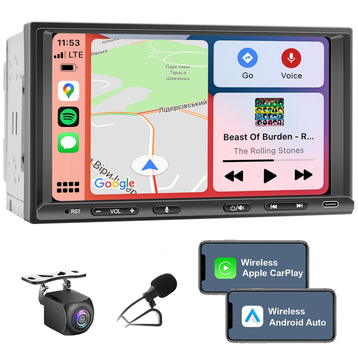 Doppel Din Radio Android mit Wireless CarPlay & Wireless Android Auto, Autoradio mit Navi 7 Zoll Bil