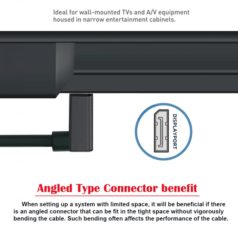 CY Cable Ultrafein nach unten abgewinkeltes DisplayPort 1.4 DP-Verlängerungskabel, Stecker auf Buchs
