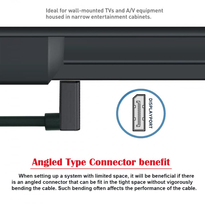 CY Cable Ultrafein nach unten abgewinkeltes DisplayPort 1.4 DP-Verlängerungskabel, Stecker auf Buchs