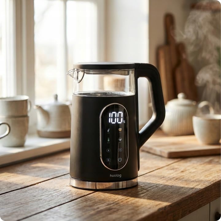 Elektrischer Wasserkocher mit Temperaturanzeige Glas 1,7L 2200W Touchpanel LED Display Warmhaltefunk