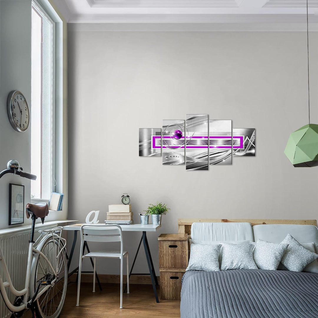 Runa Art Wandbilder Abstrakt 5 Teilig Bild auf Vlies Leinwand Deko Wohnzimmer Schlafzimmer Grau Viol