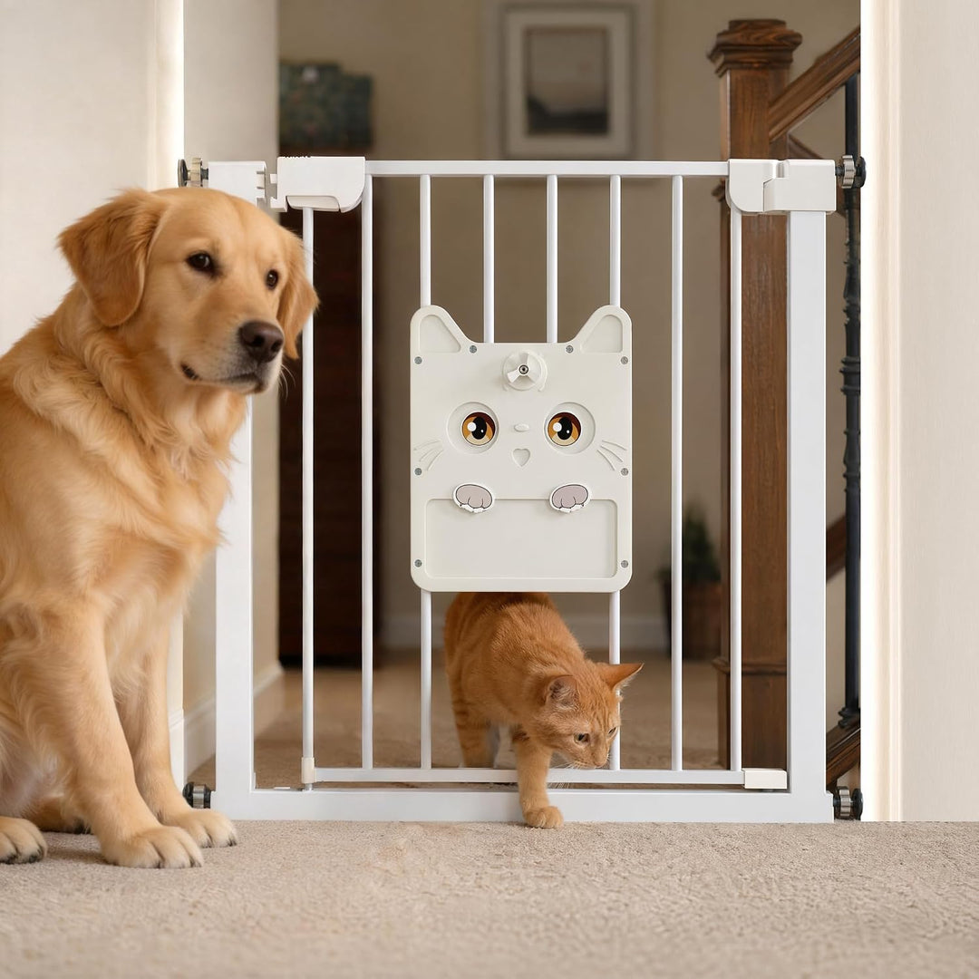 UISEBRT Türschutzgitter Treppengitter ohne Bohren mit grosser Katzenklappe für Breiten 75-85 cm,180°