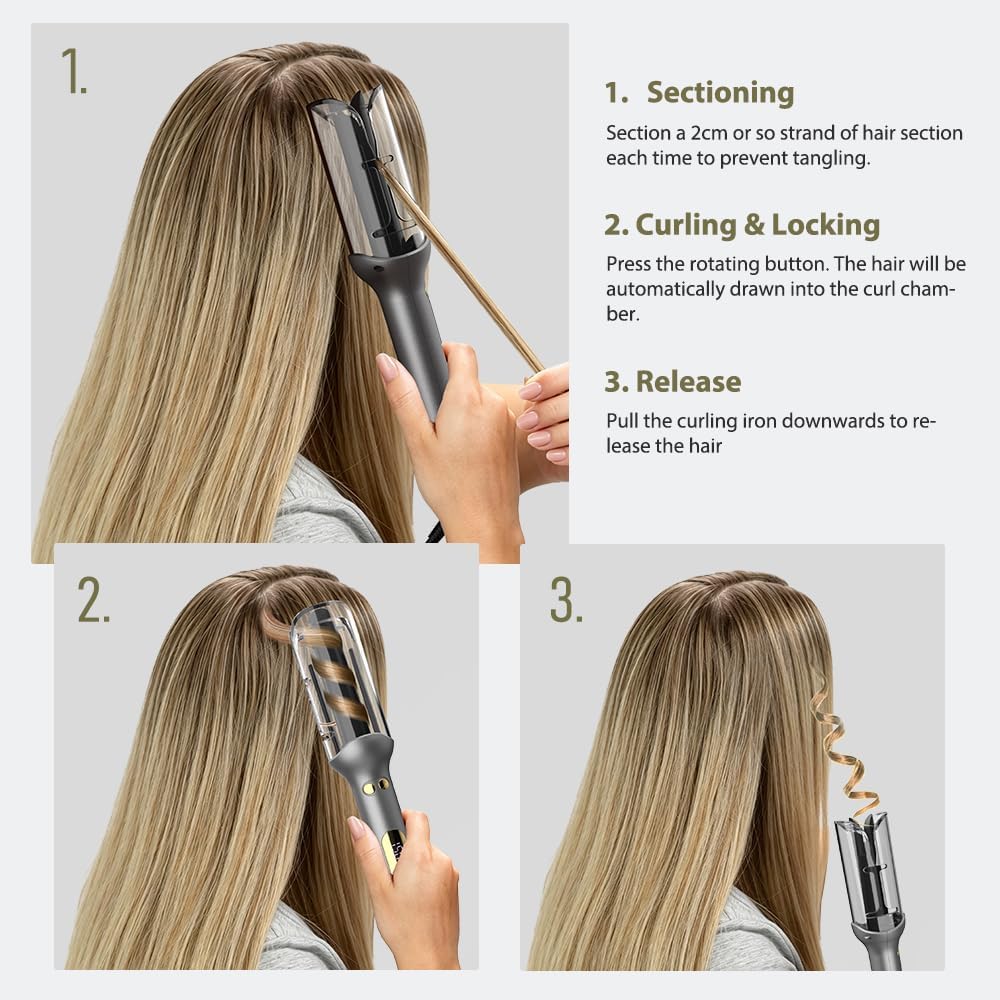 Lockenstab Automatisch Rotierender 25mm mit 14 Temperaturstufen (100-230°C) | Anti-Verbrennungs Hair