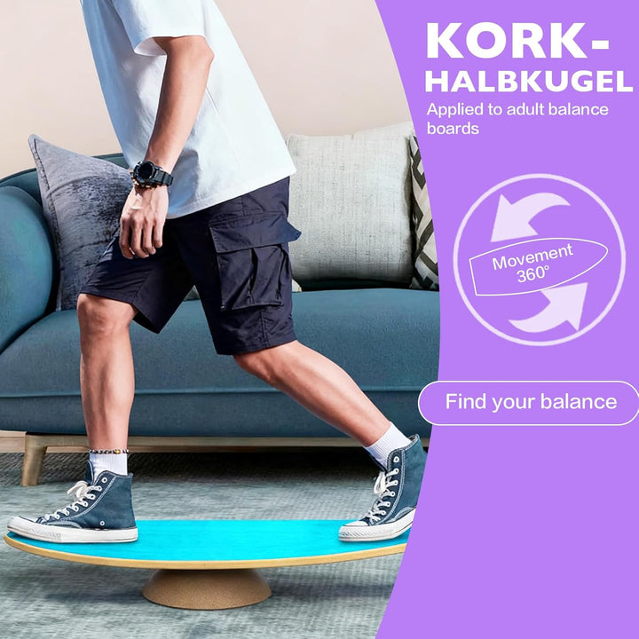 Balance Board Kork-Halbkugel aus massivem Kork Ø 15 cm, Gleichgewichts Trainer für Kinder und Erwach