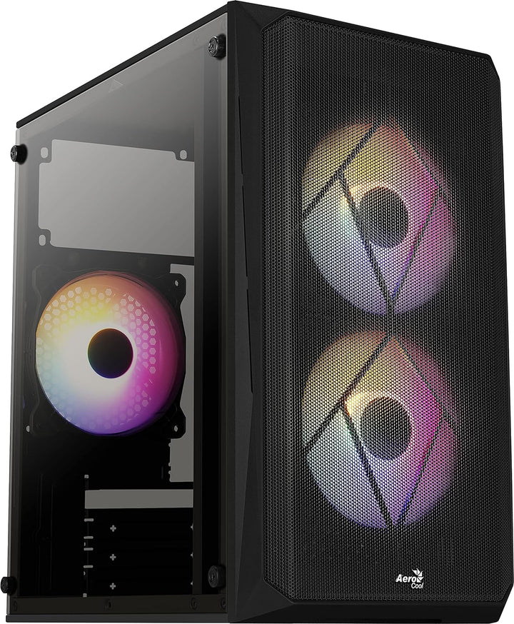 AeroCool CS107 V2, MicroATX- PC-Gehäuse, Seitenfenster, 3 x 120mm FRGB-Lüfter, CS107V2, schwarz Schw