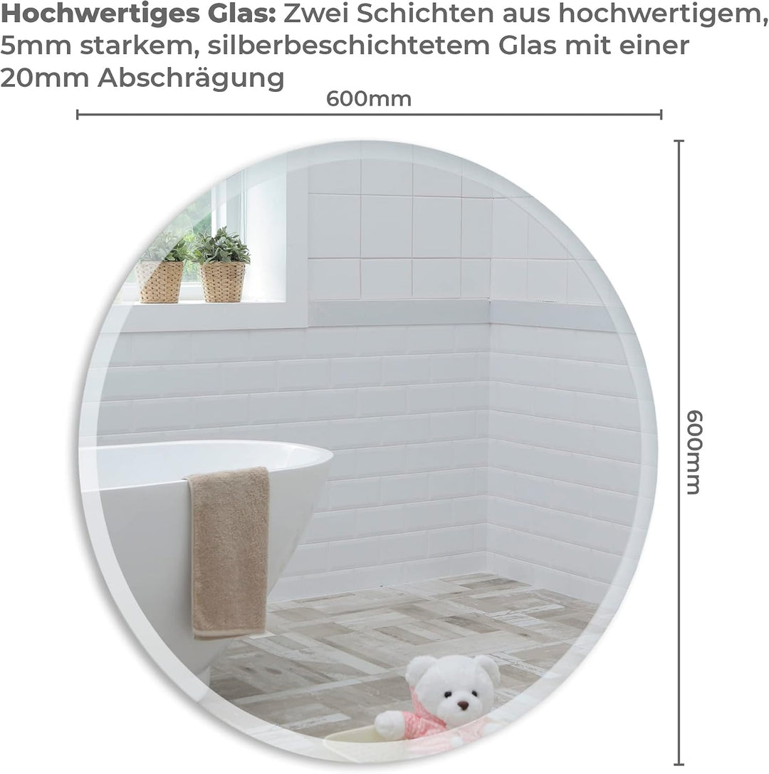 Schöner runder Badezimmerspiegel, modern und stylish, mit abgerundeten Kanten, Wandbefestigung, Bads