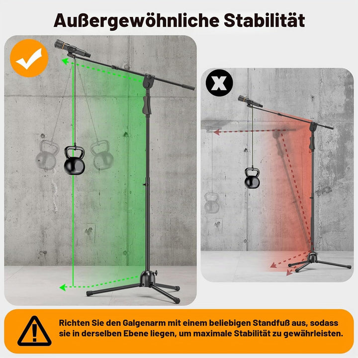 Mikrofonständer, Mikrofon Ständer Boden Höhenverstellbar bis 232 cm, Mikrofon Stativ mit Galgen, 2 M