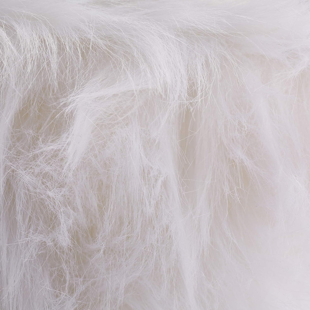 Relaxdays Fellhocker, Kunstfell, Metallgestell, rund, flauschig, eleganter Schminktischhocker, HxD 4