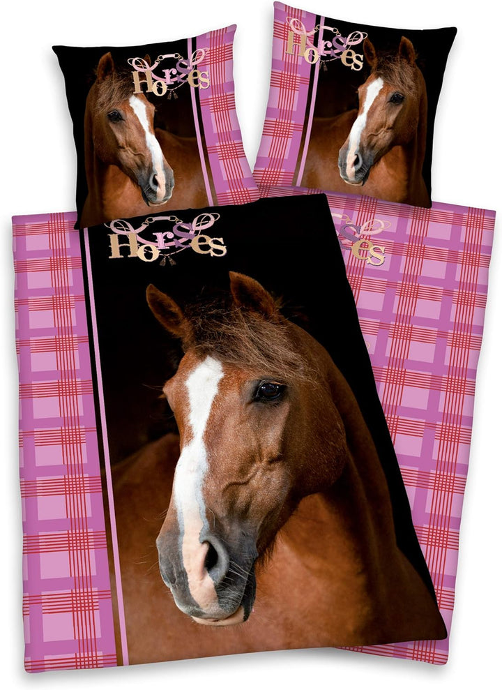 Herding Young Collection Pferde Bettwäsche, 80/80 cm + 135/200 cm, Baumwolle - Renforcé