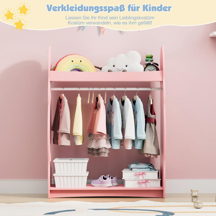 Kleiderständer Kinder Garderobenständer mit Ablagen, Spiegel und Haken Kleiderstange Garderobe aus H