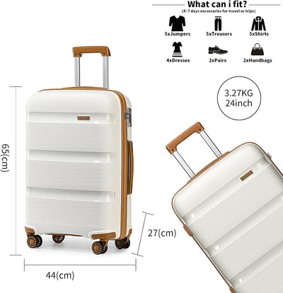 KONO Koffer Trolleys Reisekoffer mit TSA Schloss L (65cm Mittelgross Koffer) Creme Weiss, L (65cm Mi