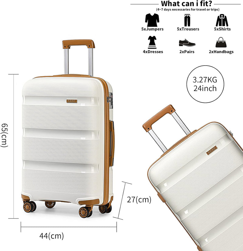 KONO Koffer Trolleys Reisekoffer mit TSA Schloss L (65cm Mittelgross Koffer) Creme Weiss, L (65cm Mi