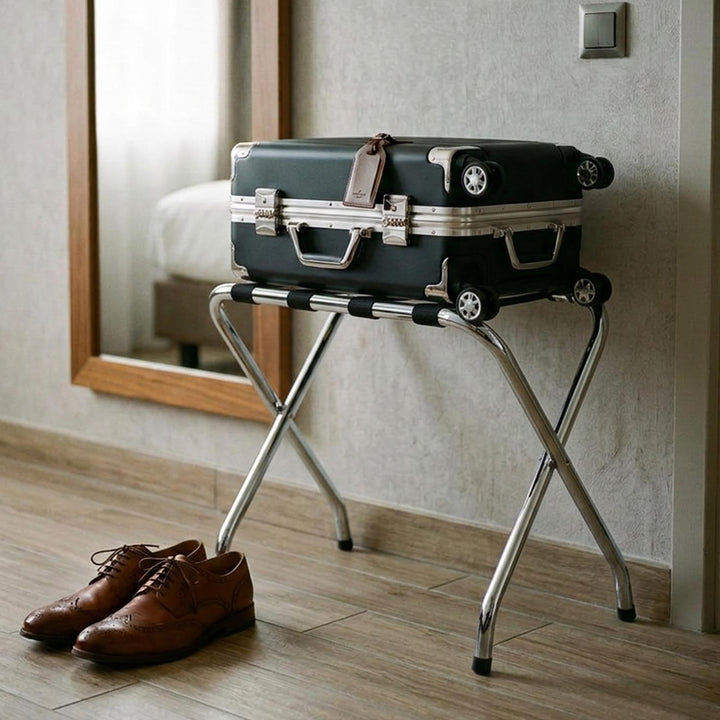 CARO-Möbel Kofferständer Luggage Kofferablage Kofferbock, Metall verchromt, klappbar, Chrom