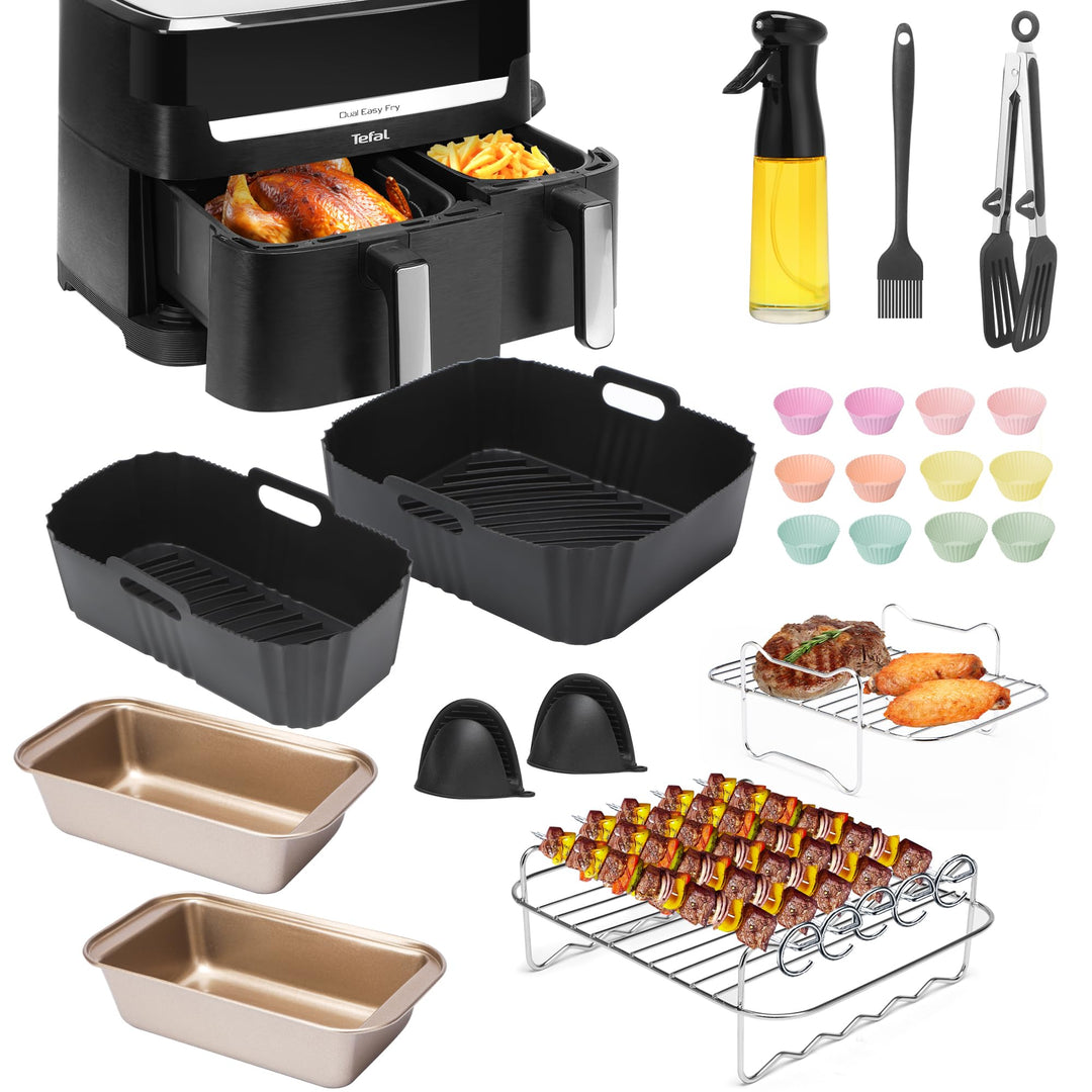 Heissluftfritteuse Zubehör für Tefal Ey9018 Dual Easy Fry 5,2/3,1 L，einschliesslich Silikon Backform