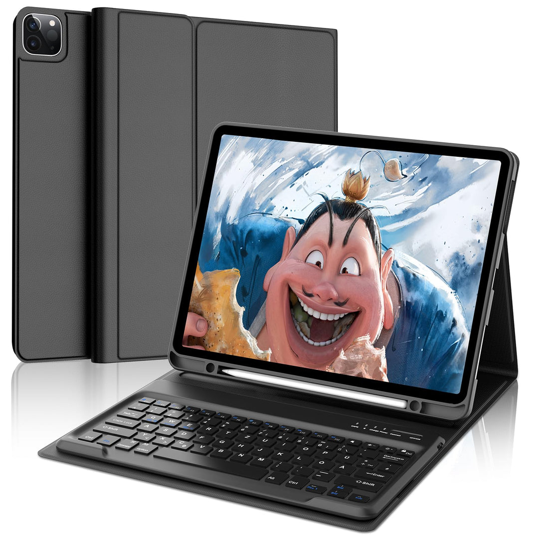 Tastatur Hülle für iPad Pro 12,9 (6/5/4/3 Gen), Deutsches QWERTZ, Magnetisch Abnehmbarer Bluetooth T