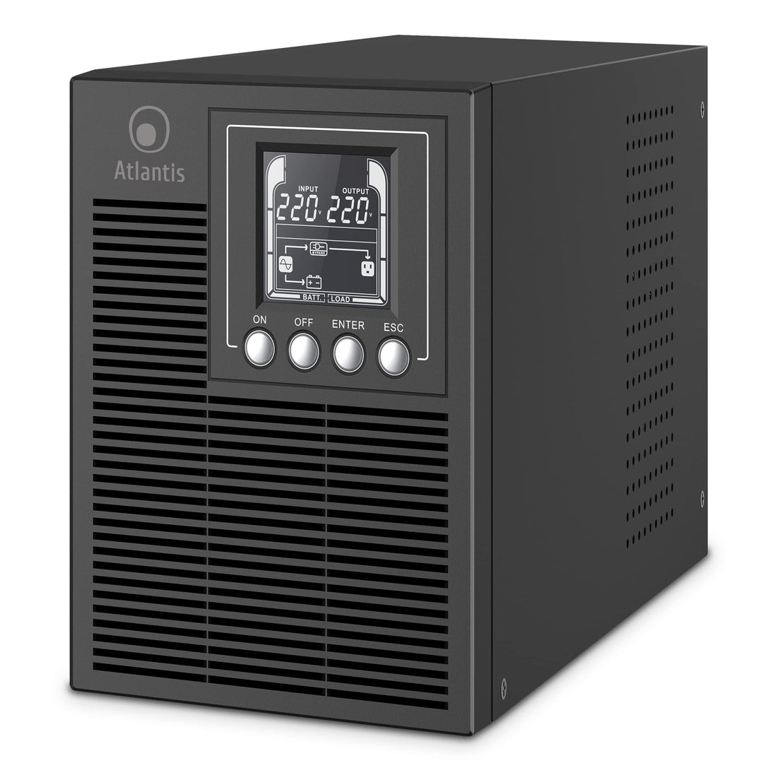 Atlantis A03-OP1002 USV OnLine USV-Server Doppelwandler Reine Sinuswelle 1000VA 900W, Tower, LCD-Dis