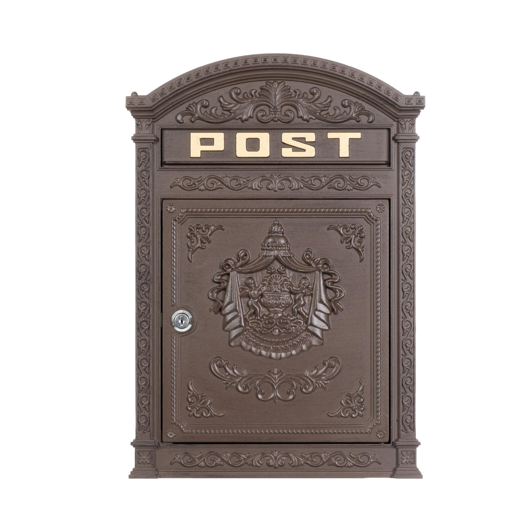 Briefkasten braun Englischer Postkasten Antik Stil aus Aluguss zur Wandmontage Nostalgie Standarform