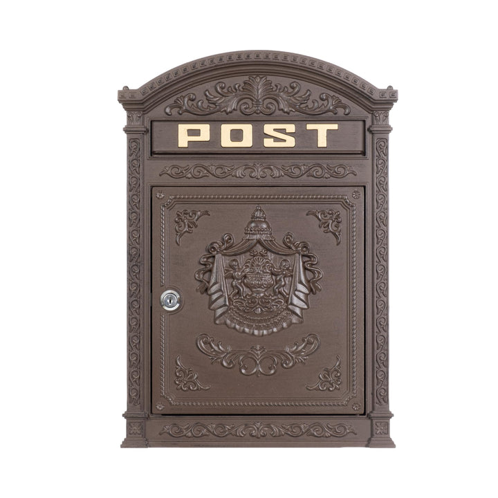 Briefkasten braun Englischer Postkasten Antik Stil aus Aluguss zur Wandmontage Nostalgie Standarform