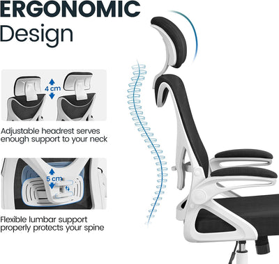 Yaheetech Bürostuhl Ergonomisch, Schreibtischstuhl mit Hochklappbaren Armlehnen, Drehstuhl mit Rücke