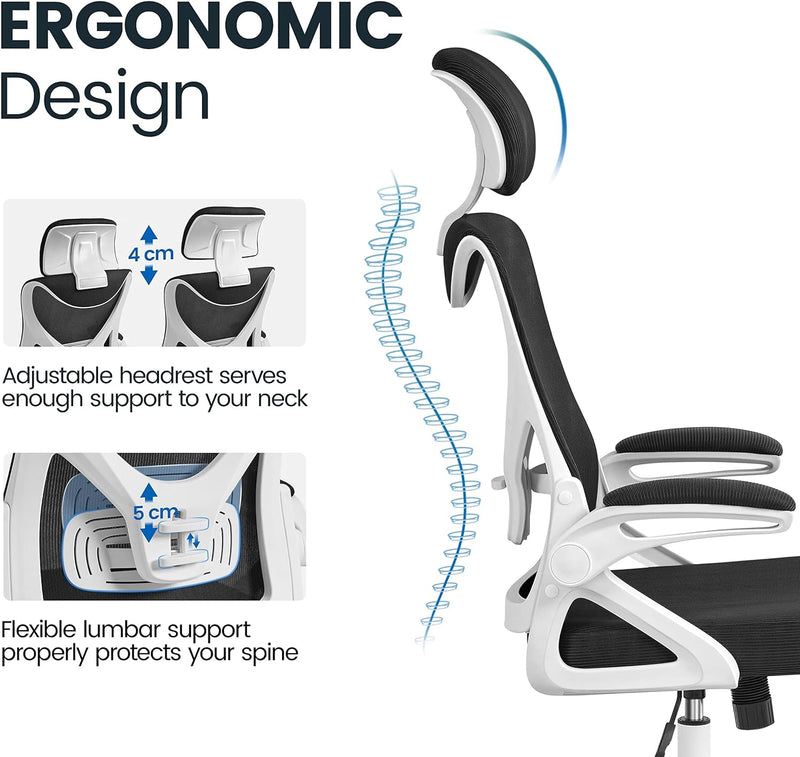 Yaheetech Bürostuhl Ergonomisch, Schreibtischstuhl mit Hochklappbaren Armlehnen, Drehstuhl mit Rücke