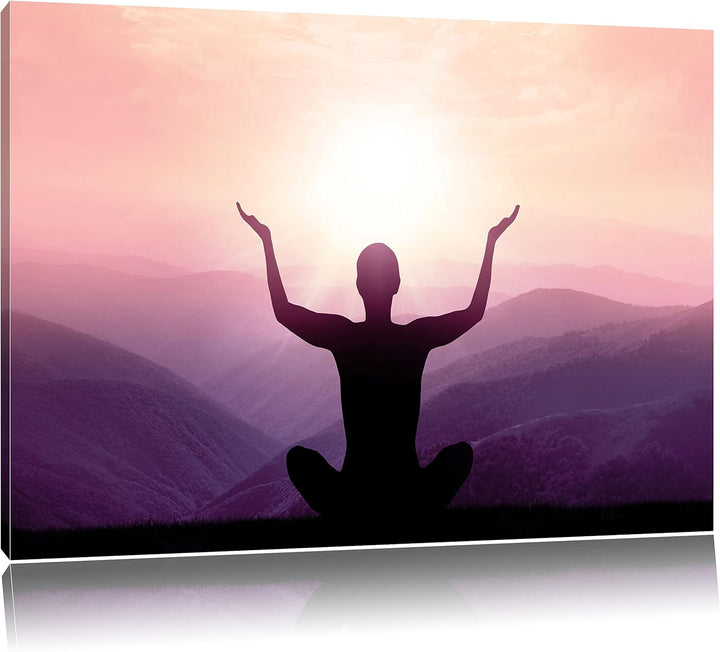 Yoga in den Bergen, Format: 100x70 auf Leinwand, XXL riesige Bilder fertig gerahmt mit Keilrahmen, K