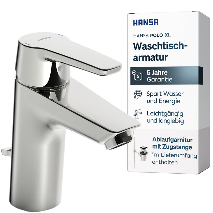 Hansa 51502293 Einhebelmischer/Waschtischbatterie XL HANSAPOLO DN15 | + Ablaufgarnitur und Zugbetäti