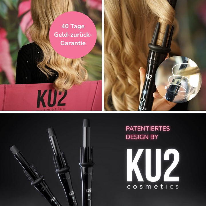 KU2 Cosmetics Lockenstab Automatisch – Curling Iron mit 5 Greif­fingern für grosse Locken, Keramikbe